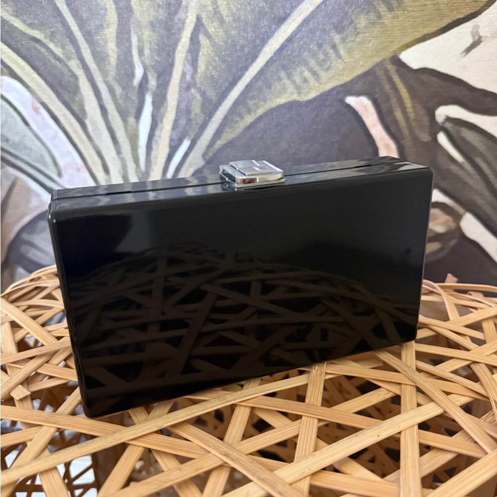 NWT ACRYLIC black square clutch minimalist evening formal party